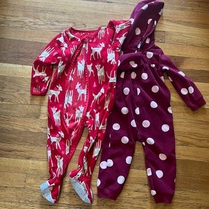 24M Christmas footed pjs + hooded onesie